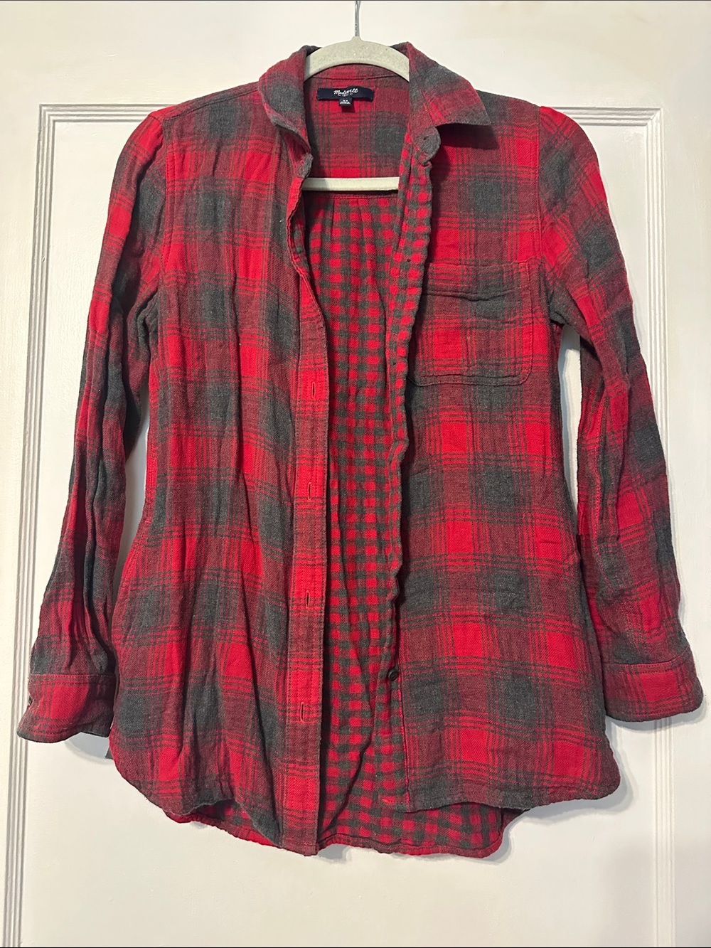 Madewell Red Plaid Shirt with Charcoal Accents